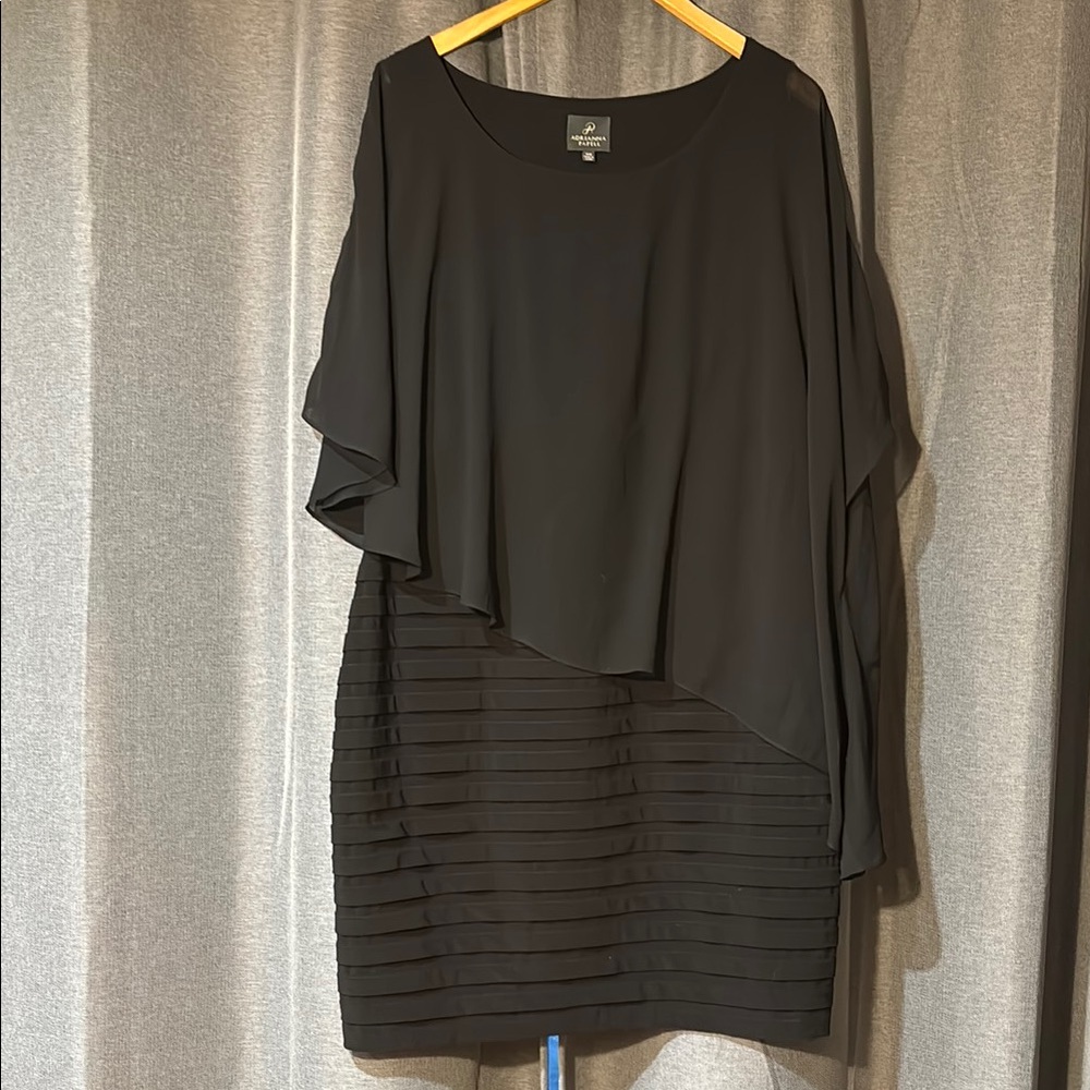 Adrianna Papell Black Ribbed Asymmetrical Sheath Dress